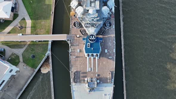 Aerial top view of the USS Alabama