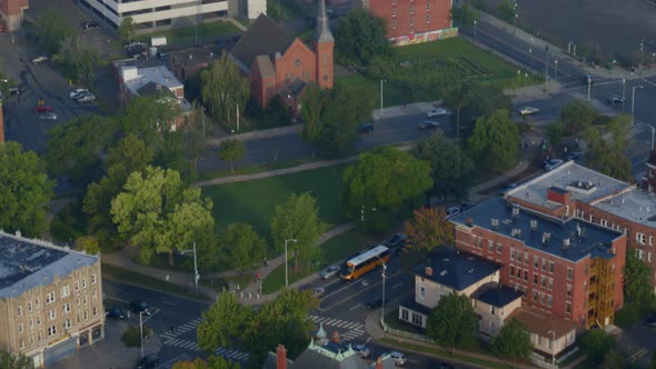 Streets passing through residential blocks and office buildings in Hartford