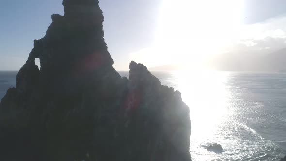 Aerial drone view of Janela Islets in Porto Moniz in Madeira