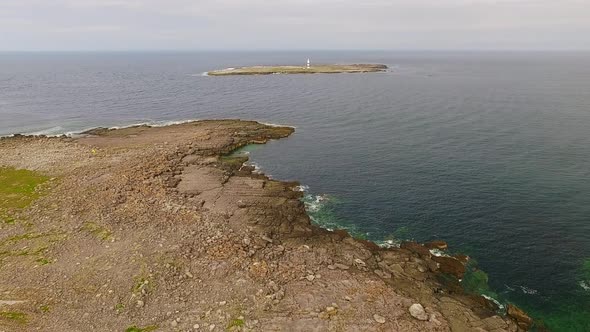 Aerial flight over dramatic aran islands terrain in Ireland, Europe