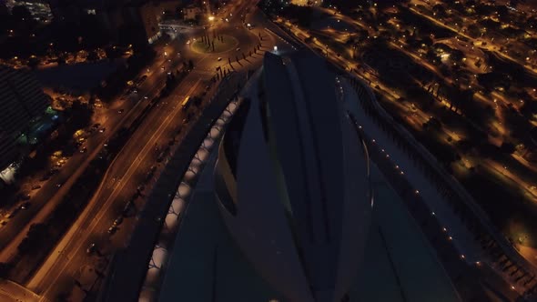 City of Arts and Sciences, night aerial view in Valencia