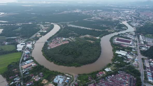 Aerial view curve shape Sungai Krian river