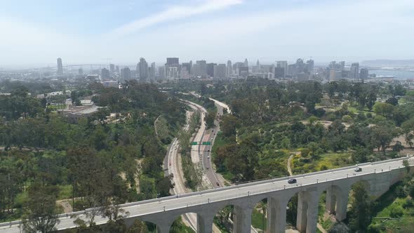 Aerial view of San Diego with Cabrillo Bridge alt