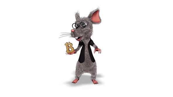 Cartoon 3D Rat Show Bitcoin  Looped on White