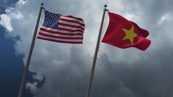 Waving Flags Of The United States And The Vietnam2K