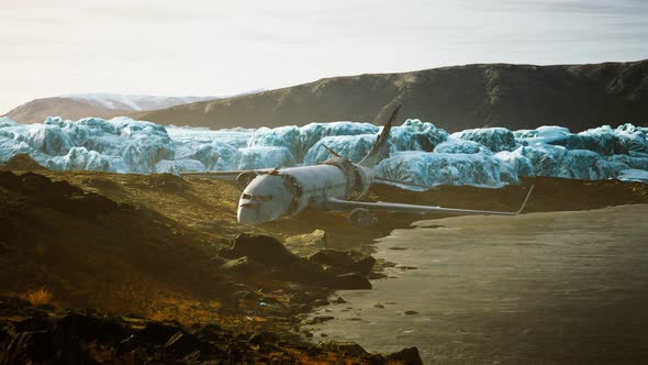 Old Broken Plane on the Beach of Iceland