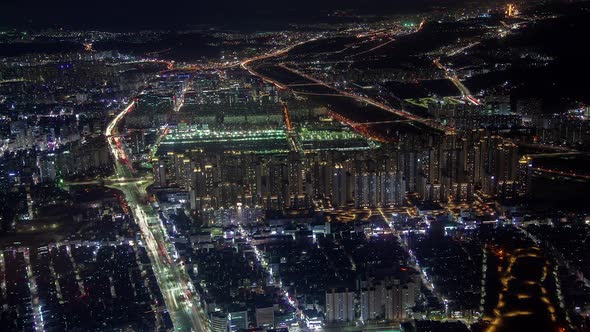Aerial Seoul Illuminated Korea Cityscape Road