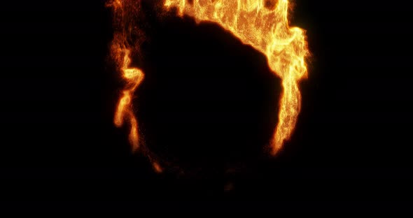 Ring of Fire and Sparks randomly burning on a Black Background. 