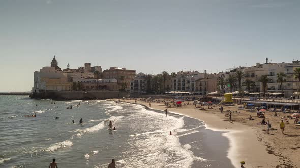 People on Beach Stiges Near Barcelona Spain