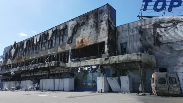 War in Ukraine  Destroyed Building of a Shopping Center in Bucha