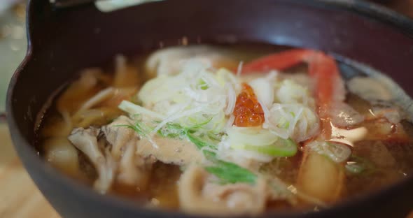 famous vegetable noodles in Kawaguchiko of Japan