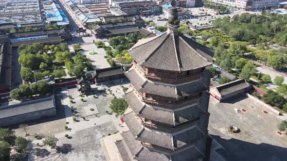 Famous Wooden Structure Building, Aerial China