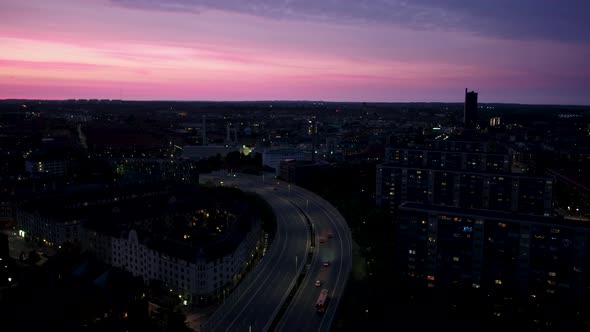 Aerial Footage Of Traffic On A Big Road In Copenhagen, Drone Stock Footage 2x