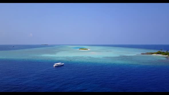 Aerial flying over abstract of exotic island beach trip by blue ocean and white sand background of a