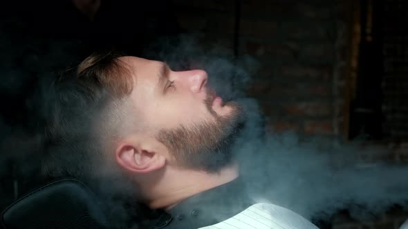 Shaving Process of Beards in Barbershop. Steam Shave