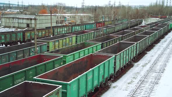 Aerial view on a huge number of iron containers of different colors located at the final station