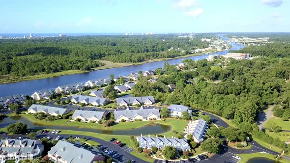 Aerial view on intercoastal waterway in Little River of South Carolina.