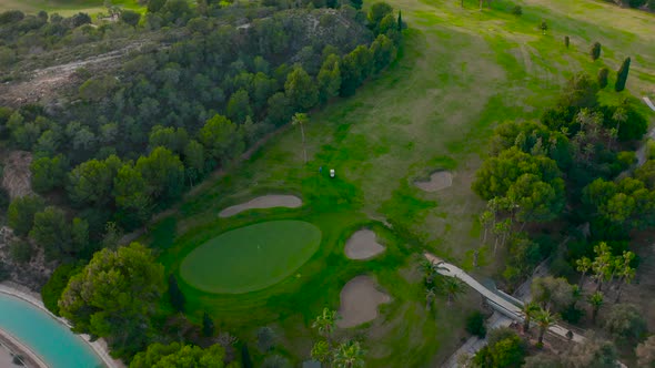 Aerial View. Landscape, Flight Over Golf Course.