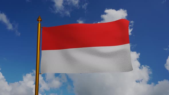 National flag of Indonesia waving with flagpole and blue sky timelapse