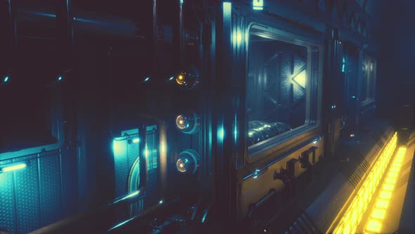 Futuristic Interior of Spaceship Corridor with Light alt