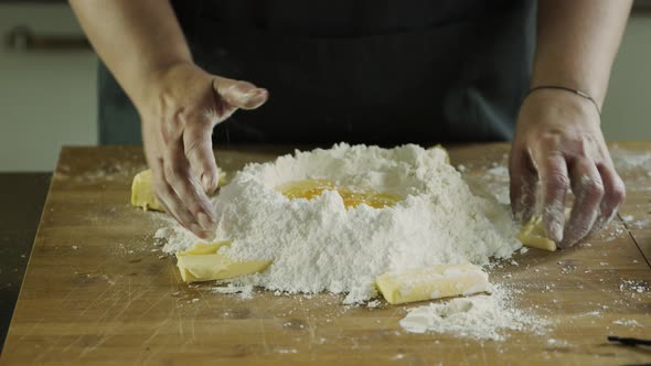 Woman in kitchen baking christmas cookies