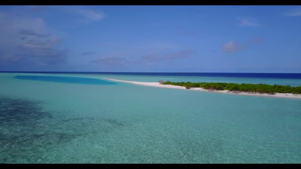 Aerial above tourism of perfect sea view beach wildlife by aqua blue ocean with white sand backgroun