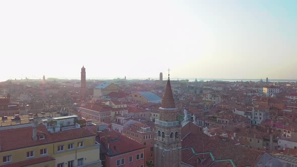 Aerial of Venice Harbor and Marina Revealing the Channels and Boats