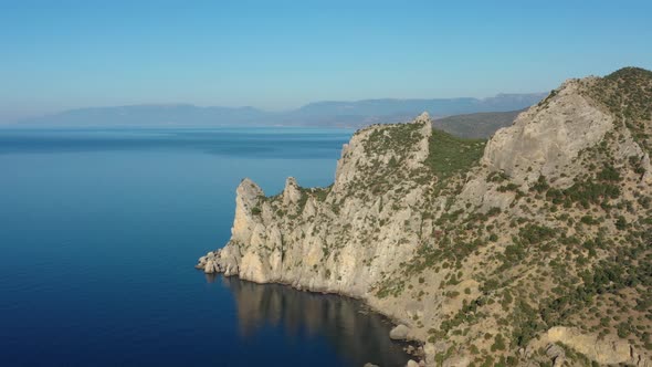 Aerial View of Moutains Rocks and Sea in Crimea