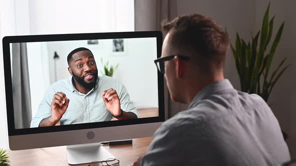 Diverse Coworkers Is Talking Online Via Video Call