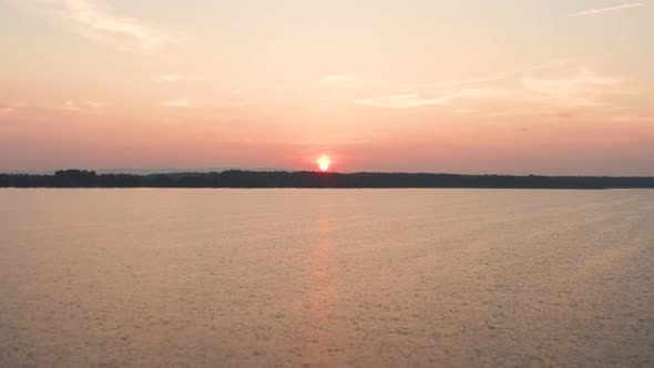 Aerial View of the Sunset Over the Lake