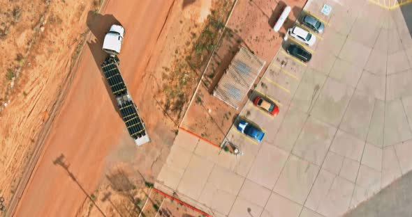 Aerial View of Parking Lot with Trucks on Transportation of Truck Rest Area Dock