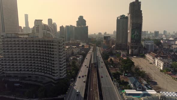 Bangkok thailand aerial city view drone footage over the city.