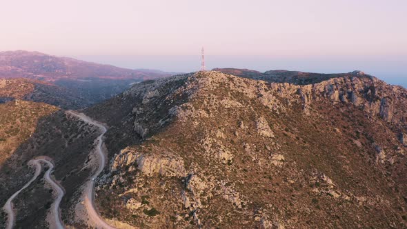 Aerial view of Telecommunication tower located in mountain