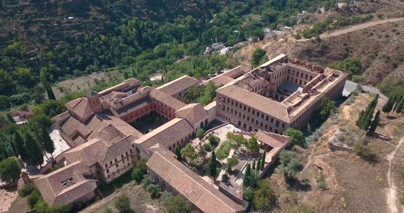 Aerial view of a big monastery.