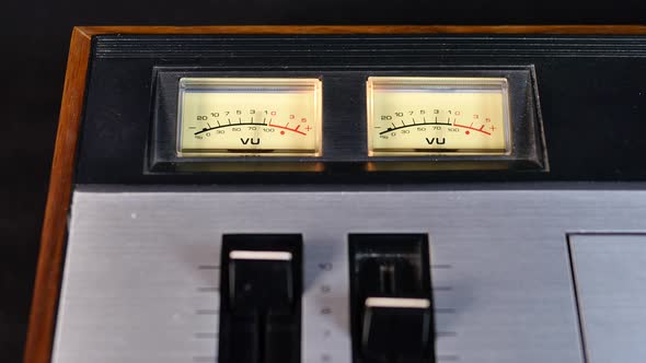 VU meters of an old Reel to Reel Tape recorder close up