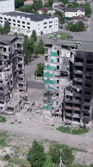 Vertical Video of a Wartorn House in Ukraine