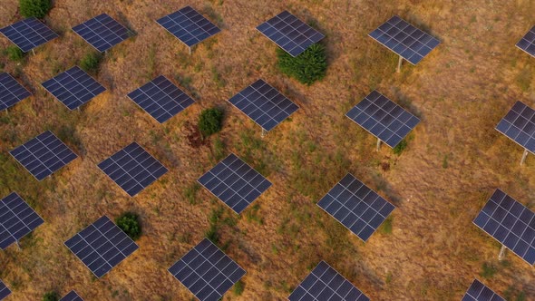 Aerial shot of a hillside in Southern California covered with solar panels