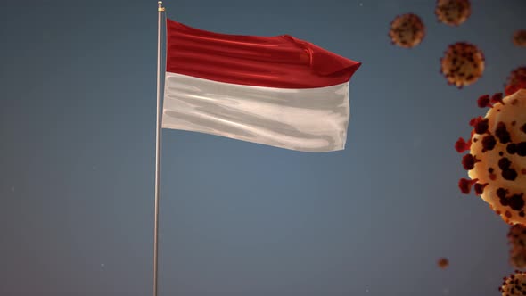 Monaco Flag With Corona Virus Attack 4K alt