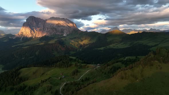Beautiful summer sunset in the Dolomites mountains