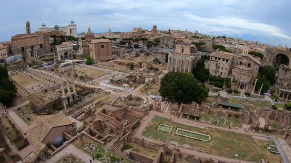 Wide shot of Roman Forum (Forum Romanum) in Rome, Italy