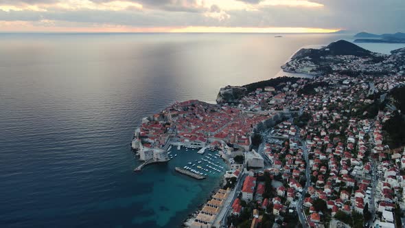 Flying drone over the cliffs of Dubrovnik Croatia.