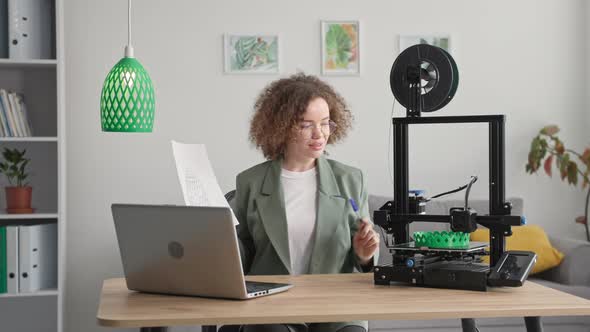 Portrait of Smart Creative Female Engineer Creating Prototype of 3d Model on Computer of Shade for