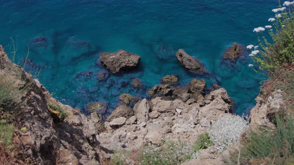 Clear Blue Sea Water at the Cliff