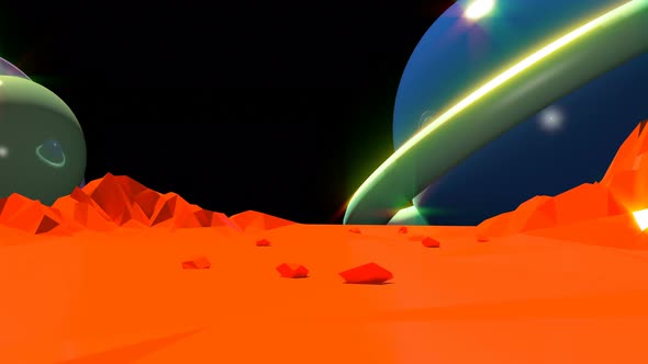 Red Landscape Planet in Low Poly Style
