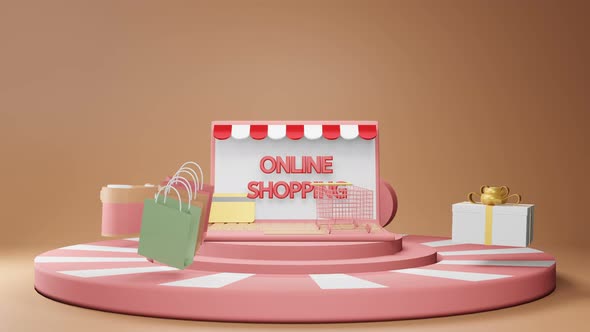Shopping online on laptop. Online shopping and and delivery concept