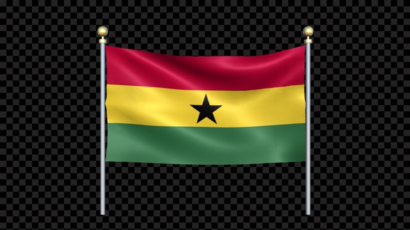 Flag Of Ghana Waving In Double Pole Looped