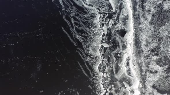 Frozen River in Aerial View