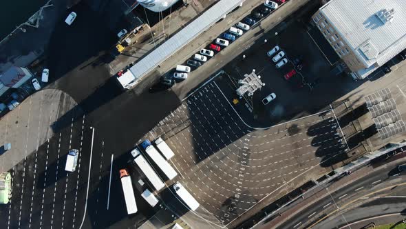 Multilane Roads and Cruise Ship in Helsinki Port Aerial View