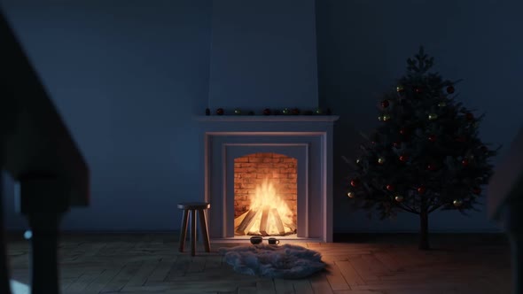 Empty Living Room With Fireplace