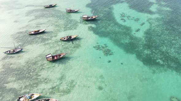 Boats in the Ocean Near the Coast of Zanzibar Tanzania Slow Motion